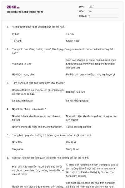 Trắc nghiệm: Cổng trường mở ra