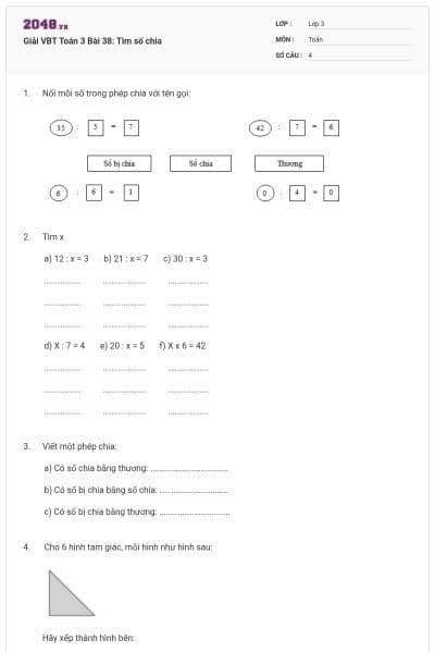 Giải VBT Toán 3 Bài 38: Tìm số chia