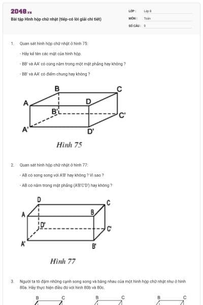 Bài tập Hình hộp chữ nhật (tiếp-có lời giải chi tiết)