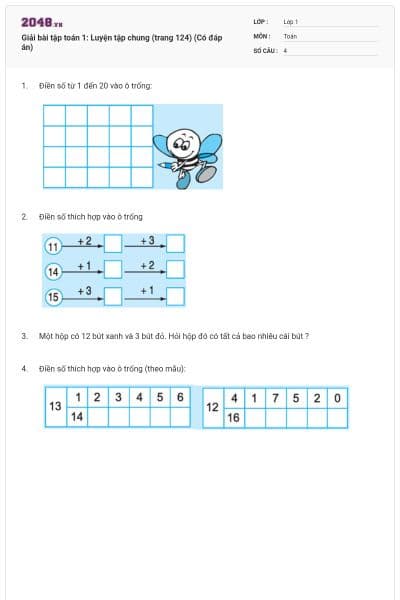 Giải bài tập toán 1: Luyện tập chung (trang 124) (Có đáp án)