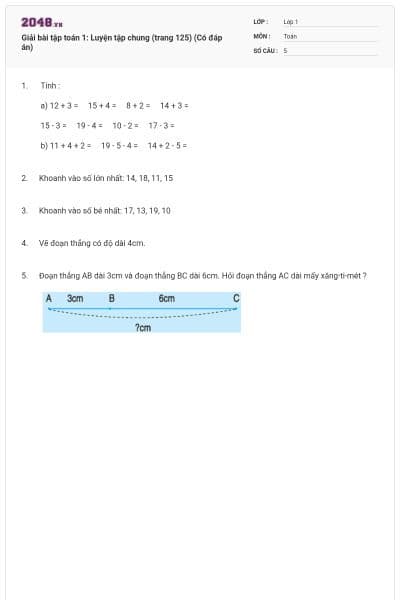 Giải bài tập toán 1: Luyện tập chung (trang 125) (Có đáp án)