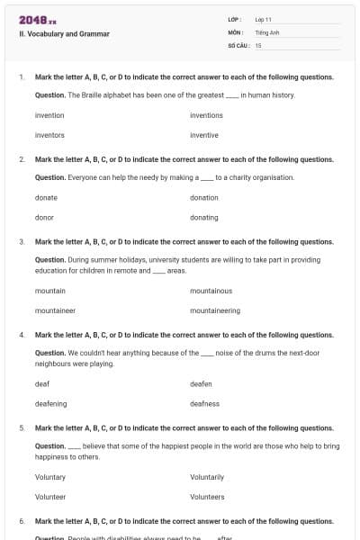 II. Vocabulary and Grammar