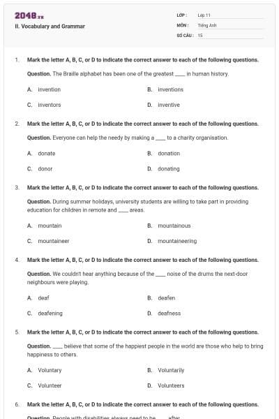 II. Vocabulary and Grammar