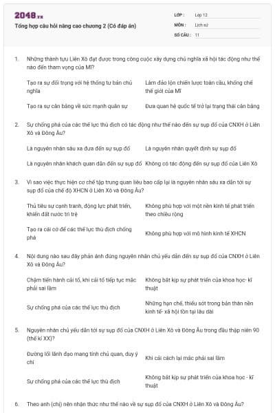 Tổng hợp câu hỏi nâng cao chương 2 (Có đáp án)