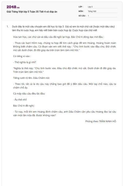 Giải Tiếng Việt lớp 5 Tuần 35 Tiết 4 có đáp án