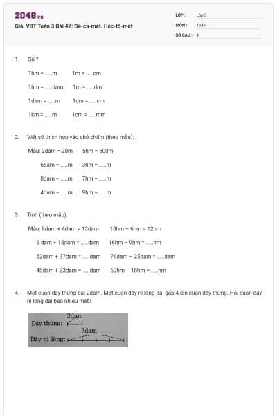 Giải VBT Toán 3 Bài 42: Đề-ca-mét. Héc-tô-mét