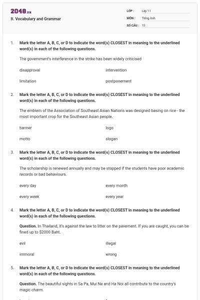 II. Vocabulary and Grammar