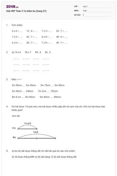 Giải VBT Toán 3 Tự kiểm tra (trang 57)