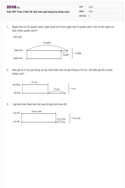 Giải VBT Toán 3 Bài 48: Bài toán giải bằng hai phép toán