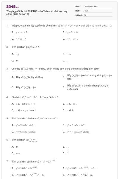 Tổng hợp đề thi thử THPTQG môn Toán mới nhất cực hay có lời giải ( Đề số 13)