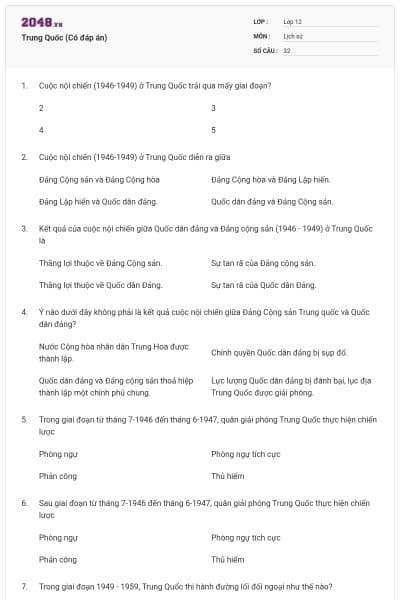 Trung Quốc (Có đáp án)