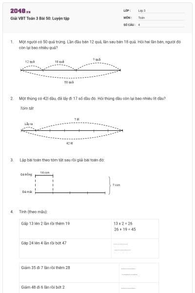 Giải VBT Toán 3 Bài 50: Luyện tập
