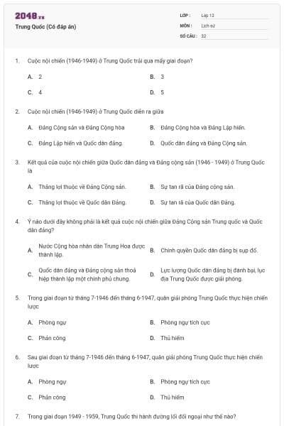 Trung Quốc (Có đáp án)