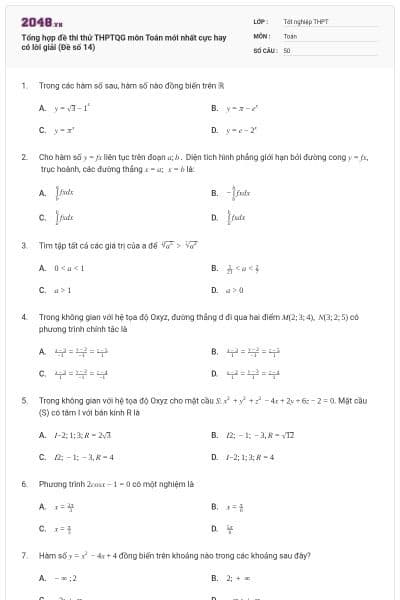Tổng hợp đề thi thử THPTQG môn Toán mới nhất cực hay có lời giải (Đề số 14)