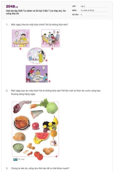 Giải bài tập SGK Tự nhiên và Xã hội 2 Bài 7 (có đáp án): Ăn uống đầy đủ