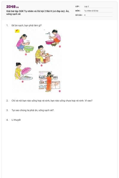 Giải bài tập SGK Tự nhiên và Xã hội 2 Bài 8 (có đáp án): Ăn, uống sạch sẽ