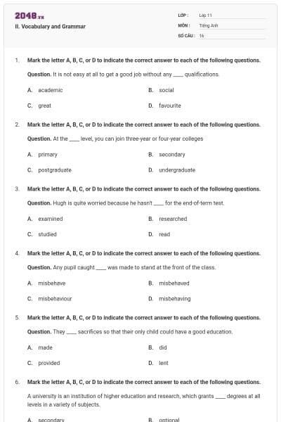 II. Vocabulary and Grammar