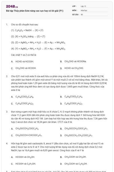 Bài tập Thủy phân Este nâng cao cực hay có lời giải (P1)
