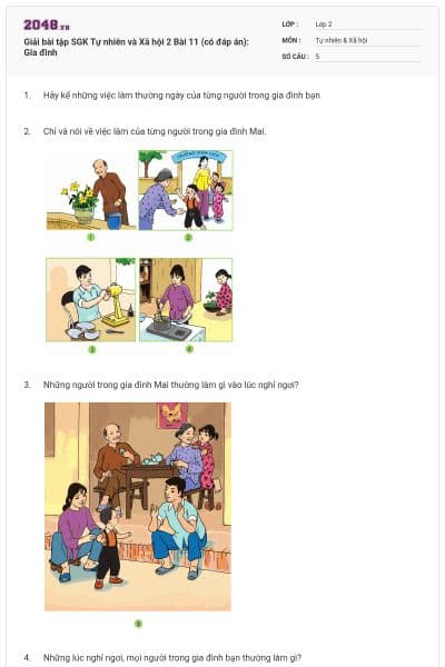Giải bài tập SGK Tự nhiên và Xã hội 2 Bài 11 (có đáp án): Gia đình