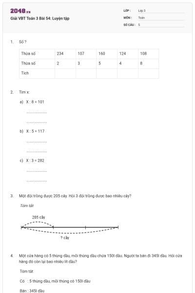 Giải VBT Toán 3 Bài 54: Luyện tập