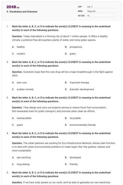 II. Vocabulary and Grammar
