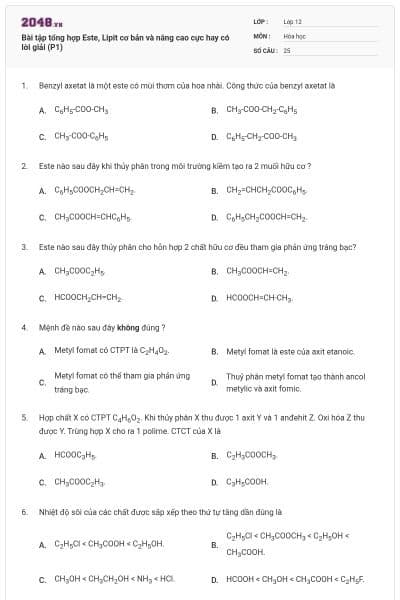 Bài tập tổng hợp Este, Lipit cơ bản và nâng cao cực hay có lời giải (P1)