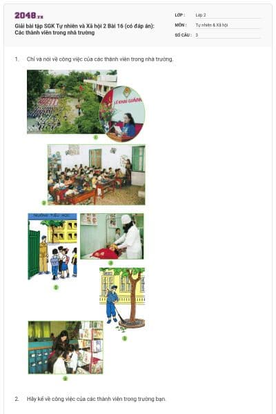 Giải bài tập SGK Tự nhiên và Xã hội 2 Bài 16 (có đáp án): Các thành viên trong nhà trường
