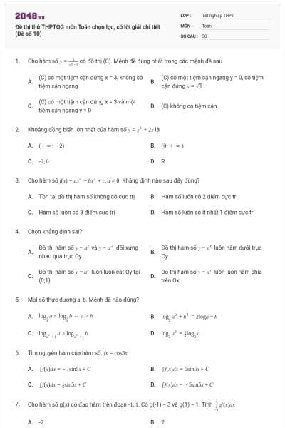 Đề thi thử THPTQG môn Toán chọn lọc, có lời giải chi tiết (Đề số 10)