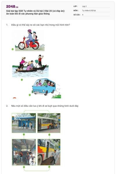 Giải bài tập SGK Tự nhiên và Xã hội 2 Bài 20 (có đáp án): An toàn khi đi các phương tiện giao thông