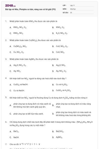 Bài tập về Nitơ, Photpho cơ bản, nâng cao có lời giải (P3)