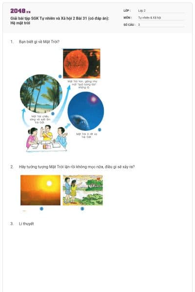 Giải bài tập SGK Tự nhiên và Xã hội 2 Bài 31 (có đáp án): Hệ mặt trời