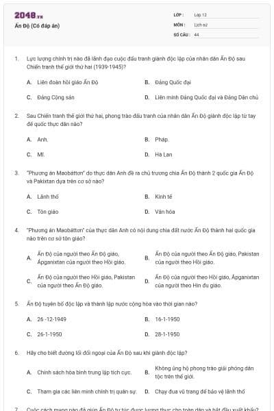 Ấn Độ (Có đáp án)