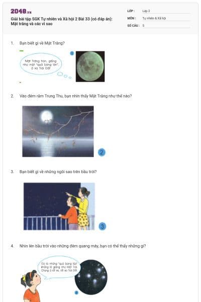 Giải bài tập SGK Tự nhiên và Xã hội 2 Bài 33 (có đáp án): Mặt trăng và các vì sao
