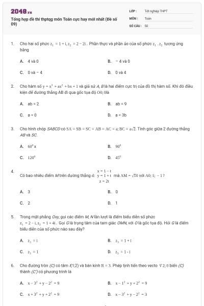 Tổng hợp đề thi thptqg môn Toán cực hay mới nhất (Đề số 09)