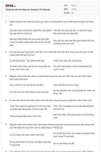 Tổng hợp câu hỏi nâng cao chương 3 (Có đáp án)