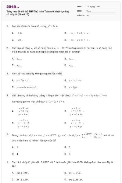 Tổng hợp đề thi thử THPTQG môn Toán mới nhất cực hay có lời giải (Đề số 16)