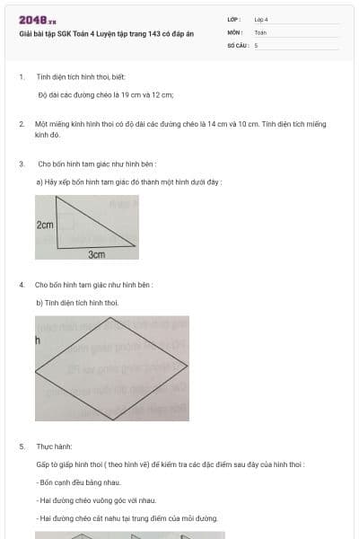 Giải bài tập SGK Toán 4 Luyện tập trang 143 có đáp án