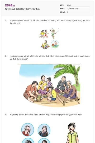 Tự nhiên và Xã hội lớp 1 Bài 11: Gia đình