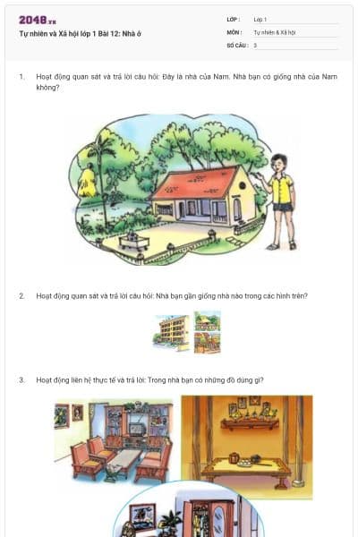 Tự nhiên và Xã hội lớp 1 Bài 12: Nhà ở