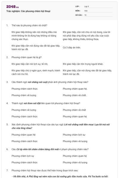 Trắc nghiệm: Các phương châm hội thoại