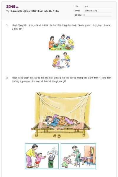 Tự nhiên và Xã hội lớp 1 Bài 14: An toàn khi ở nhà