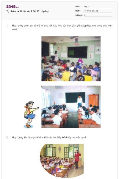 Tự nhiên và Xã hội lớp 1 Bài 15: Lớp học