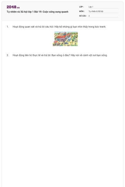 Tự nhiên và Xã hội lớp 1 Bài 19: Cuộc sống xung quanh