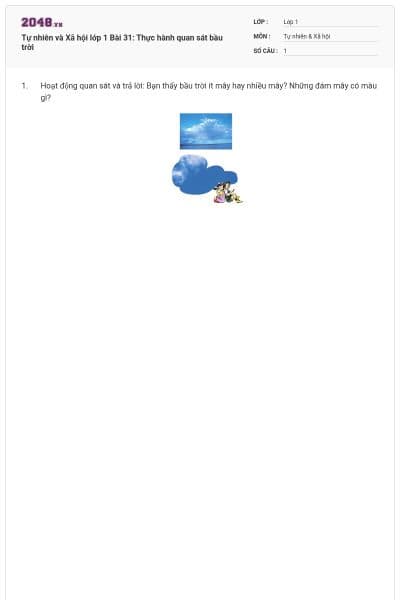 Tự nhiên và Xã hội lớp 1 Bài 31: Thực hành quan sát bầu trời