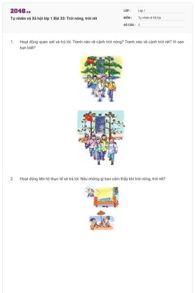 Tự nhiên và Xã hội lớp 1 Bài 33: Trời nóng, trời rét