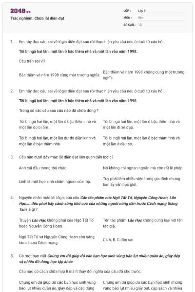 Trắc nghiệm: Chữa lỗi diễn đạt