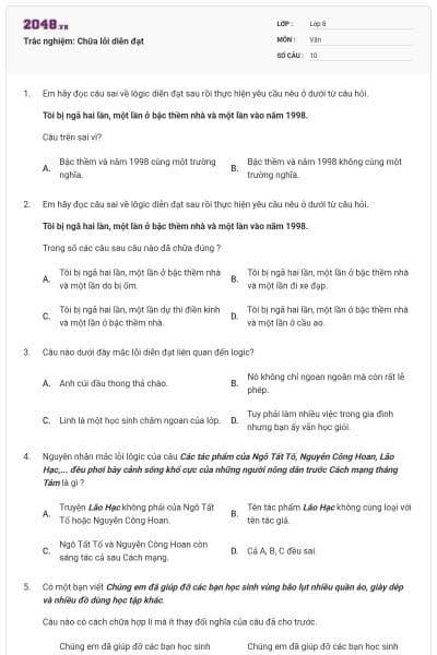 Trắc nghiệm: Chữa lỗi diễn đạt