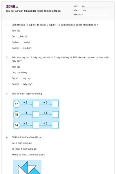 Giải bài tập toán 1: Luyện tập (trang 150) (Có đáp án)