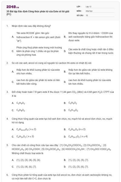 35 Bài tập Xác định Công thức phân tử của Este có lời giải (P1)