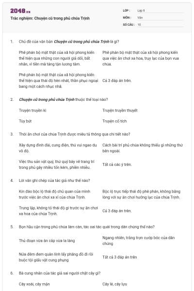 Trắc nghiệm: Chuyện cũ trong phủ chúa Trịnh